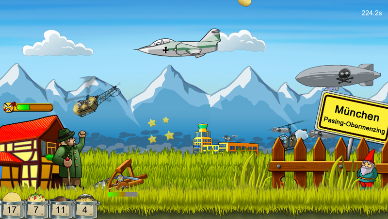 knödelkrieg game gameplay screenshot shoot knödel at planes helicopter zeppelin